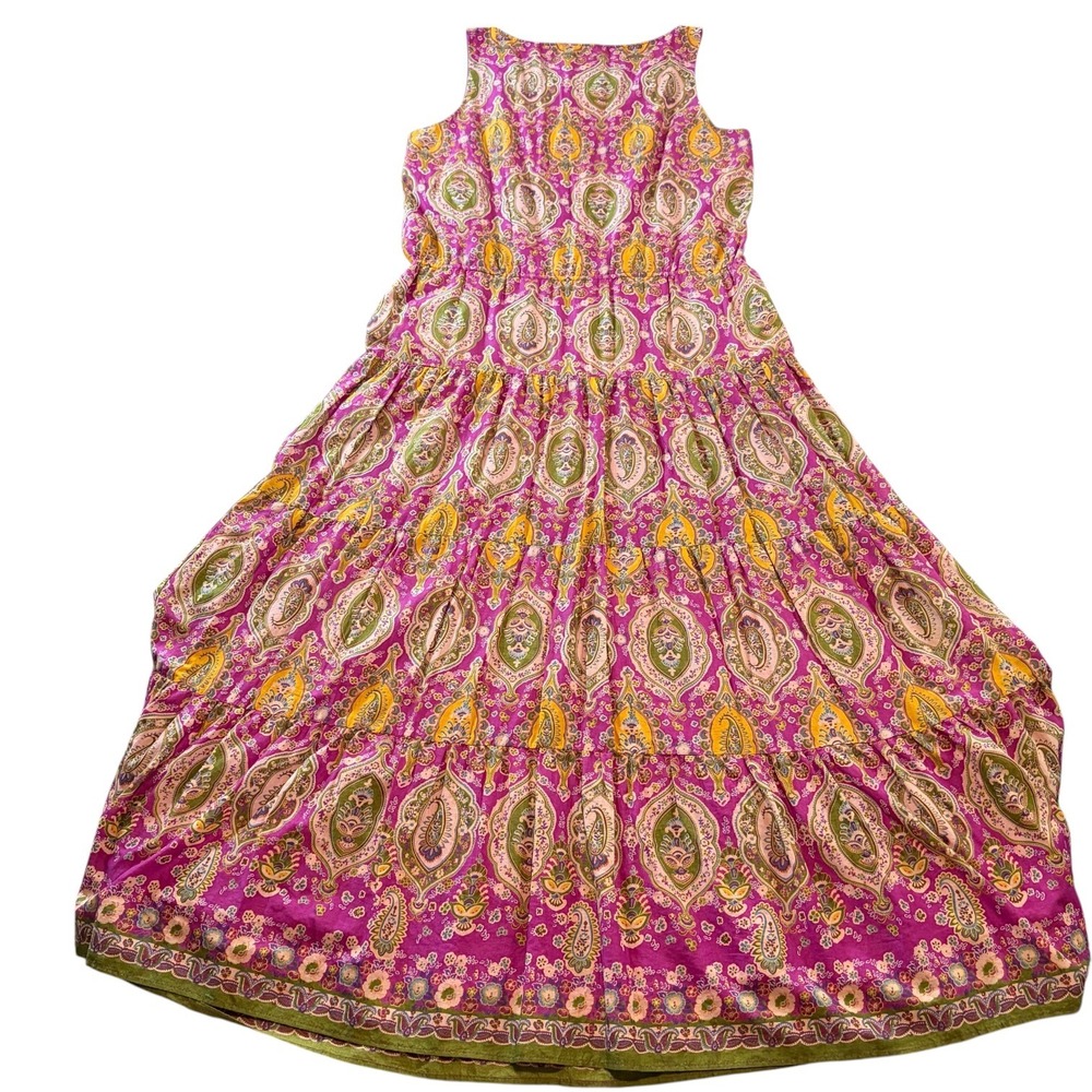 Lauren Ralph Lauren Pink Paisley Tiered Cotton Maxi Dress Womens 14 Sleeveless - Picture 4 of 9